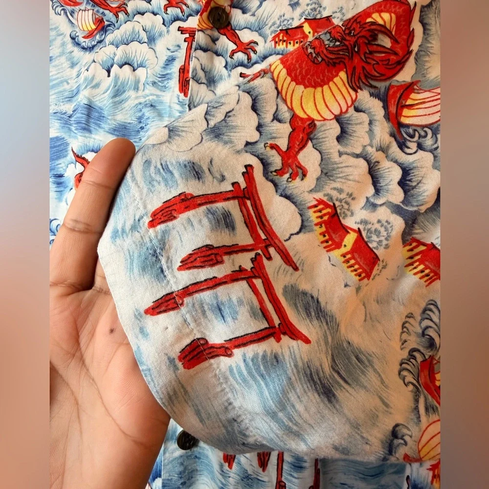 Pineapple Connection Dragon Hawaiian Shirt Blue Red Aloha Button Up